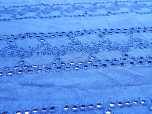 royal blue embroidered cotton eyelet fabric deadstock