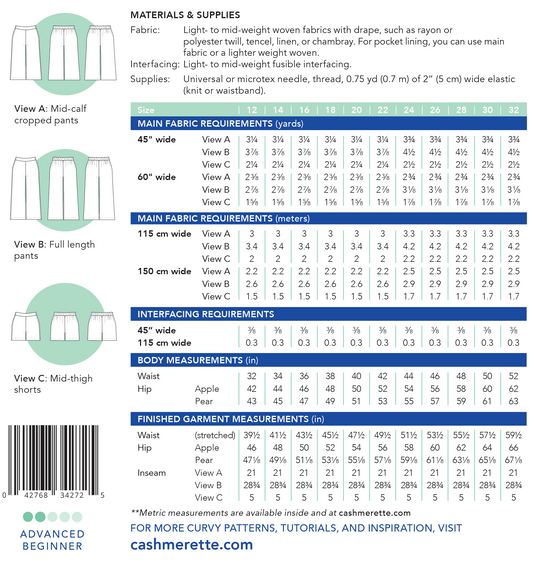 Calder Pants and Shorts Sizes 12-32 - Cashmerette