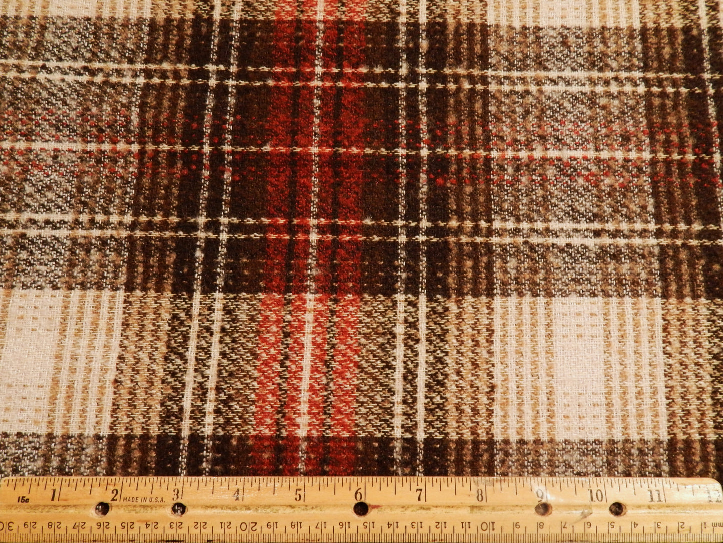 Copper & Chocolate Brown Brushed Wool Plaid Blend