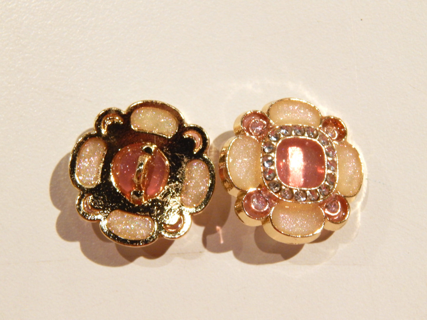 Pink Resin Rhinestone Quatrefoil Buttons