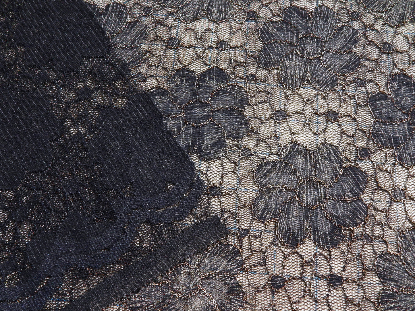 Dark Blue Metallic Variegated Floral Lace - Telio