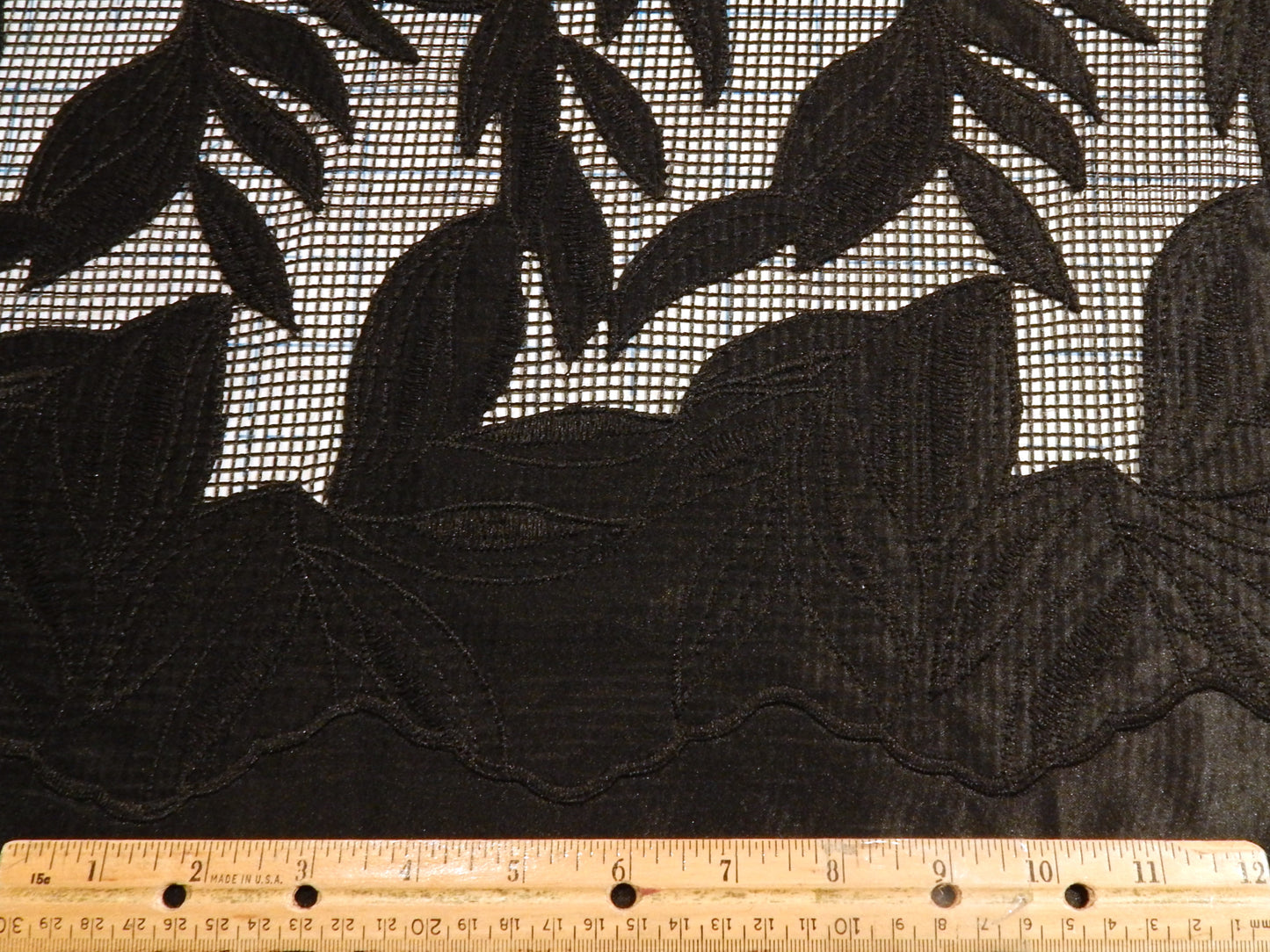 Black Hatched Satin Applique Lace - Telio