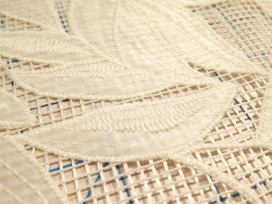 White Hatched Satin Applique Lace - Telio