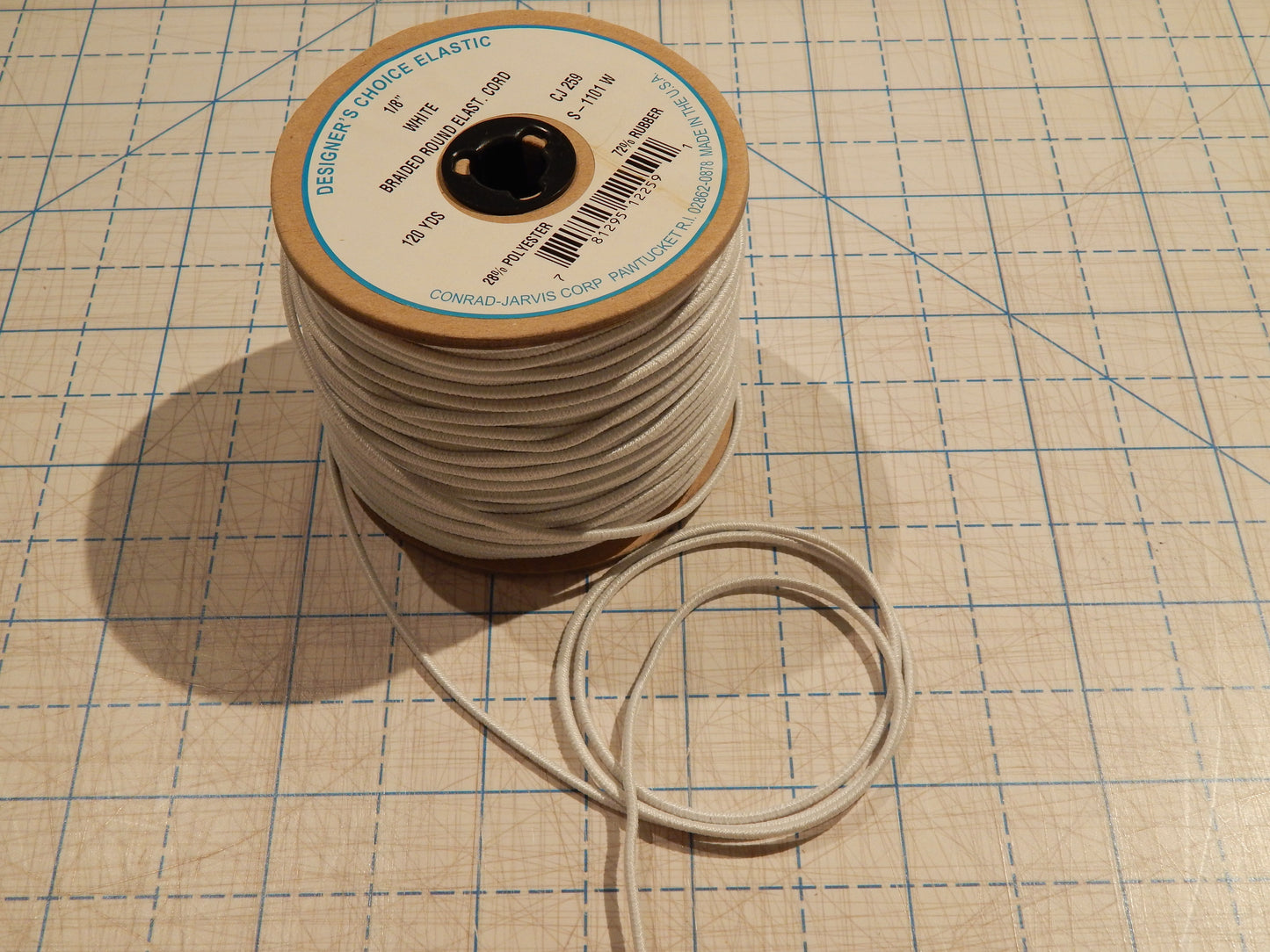 Round White Elastic Cord 1/8" - by the yard