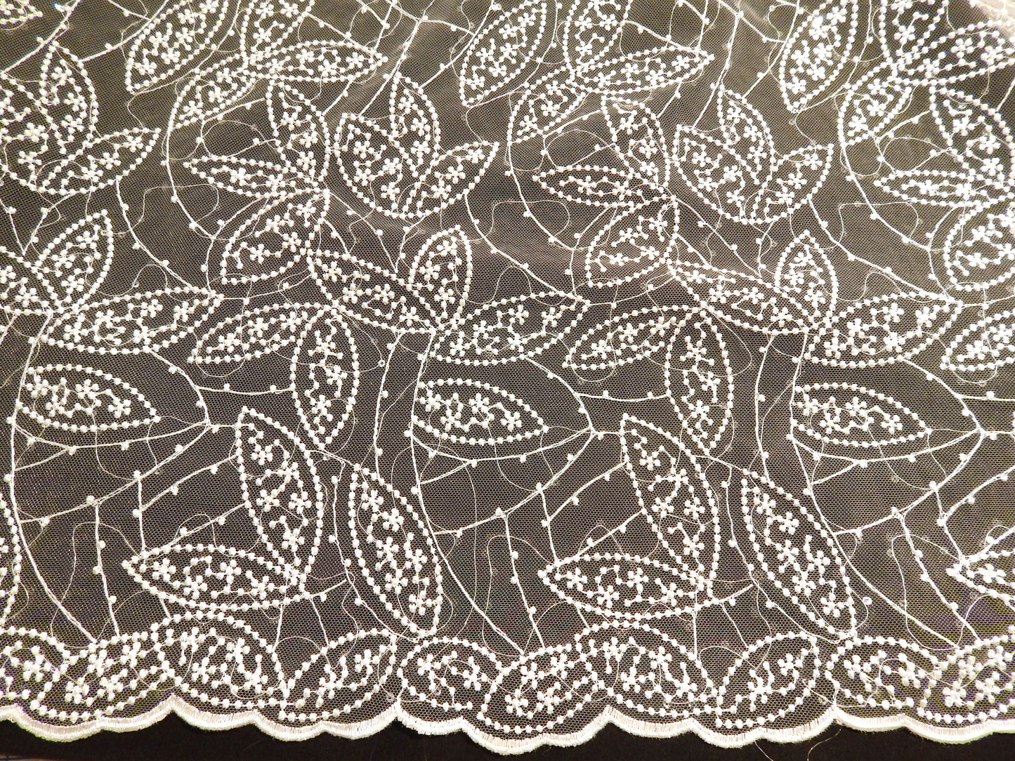 Ivory Leaf Embroidered Sequined Lace - Telio
