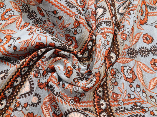 Red & Blue Folk Floral Jacquard