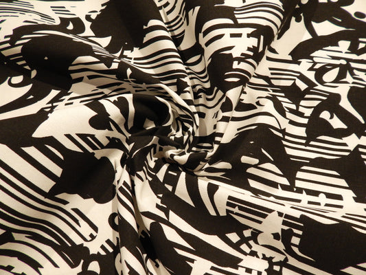 Black and White Abstract Floral Cotton Canvas