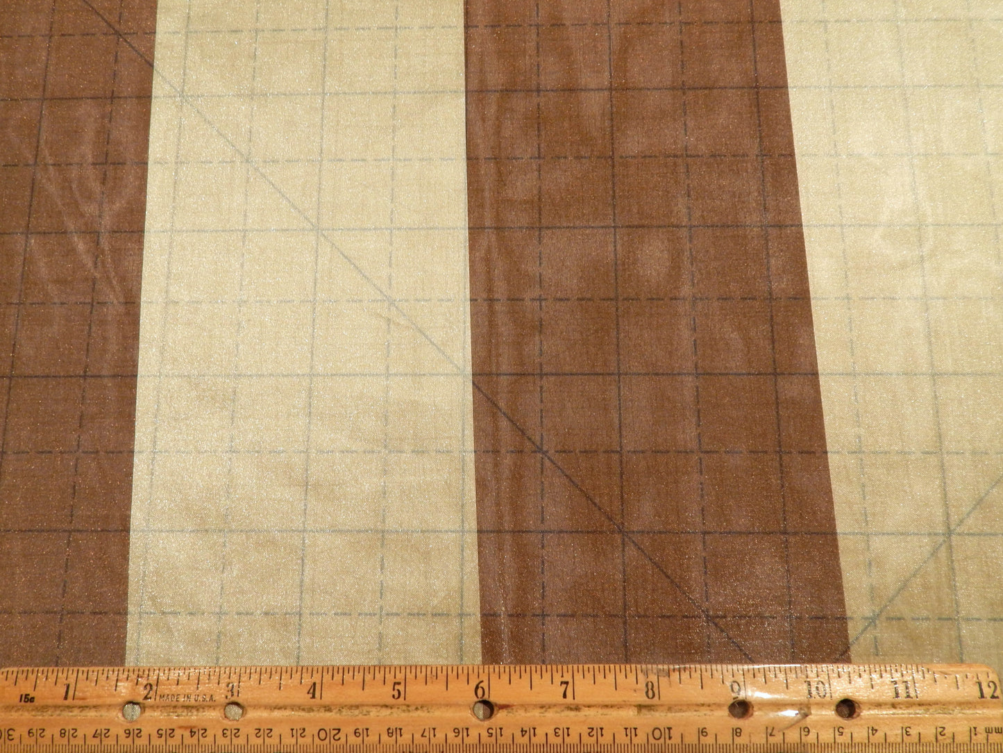 Brown and Sage Wide Stripe Organza