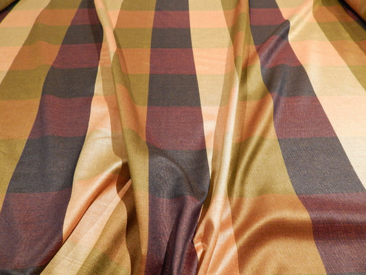 Olive, Burgundy, & Peach Silk Finish Cotton Plaid