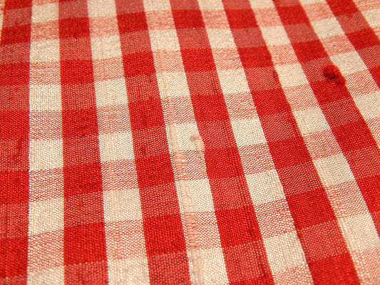 Red and White 1/4" Buffalo Check Plaid Silk Dupioni