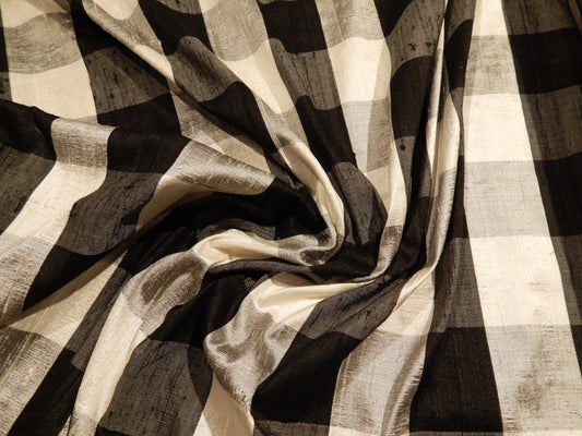 Black and White 1.5" Buffalo Plaid Silk Dupioni