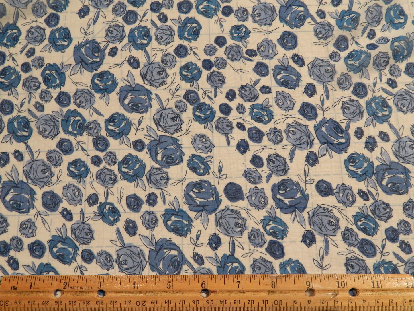 Blue and White Roses Chiffon