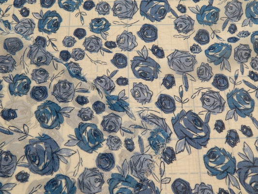 Blue and White Roses Chiffon