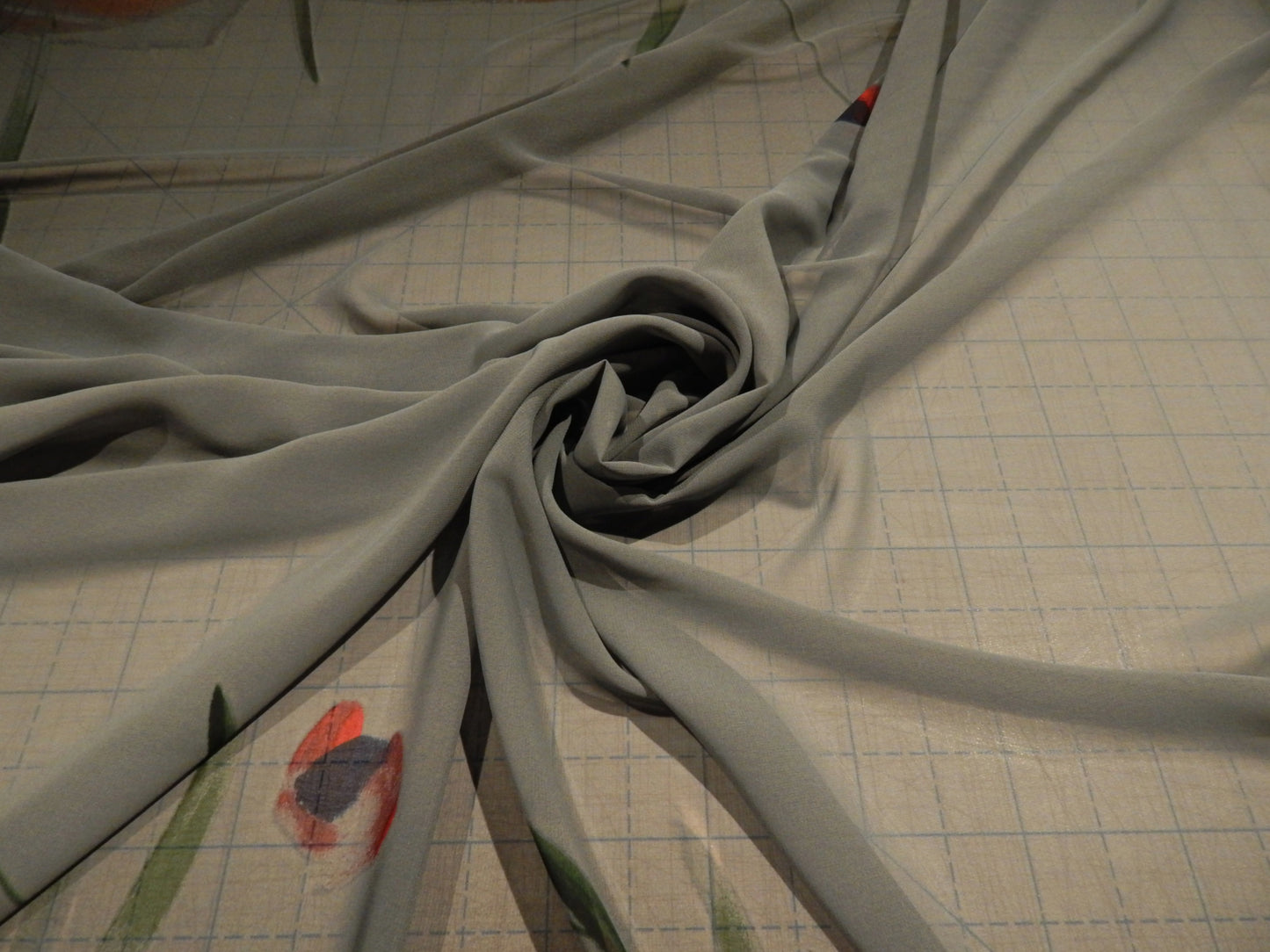 Modern Gray & Maroon Tulip Print Chiffon