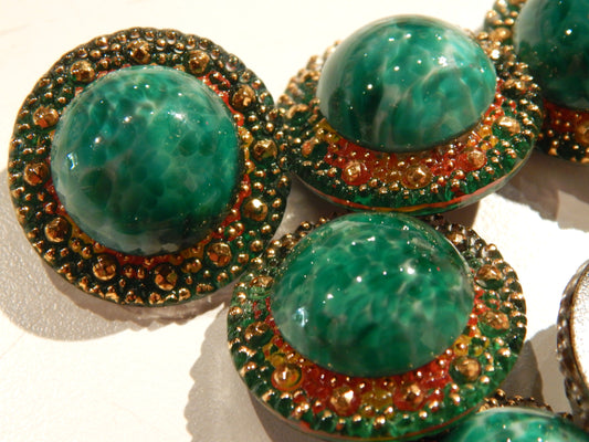 Czech Glass Green & Gold Opal Buttons