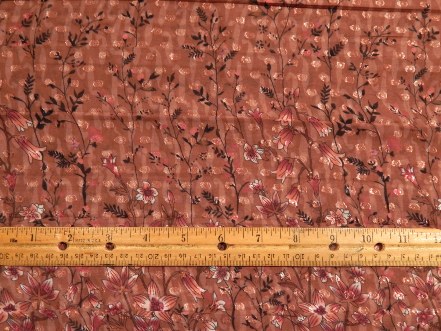 Mauve and Tan Floral Swiss Dot Chiffon