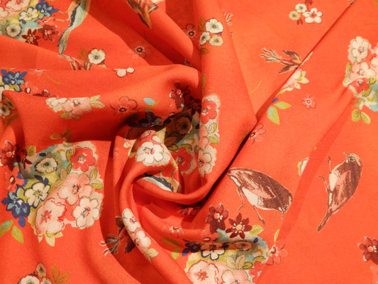 Red Birds and Apple Blossoms Satin