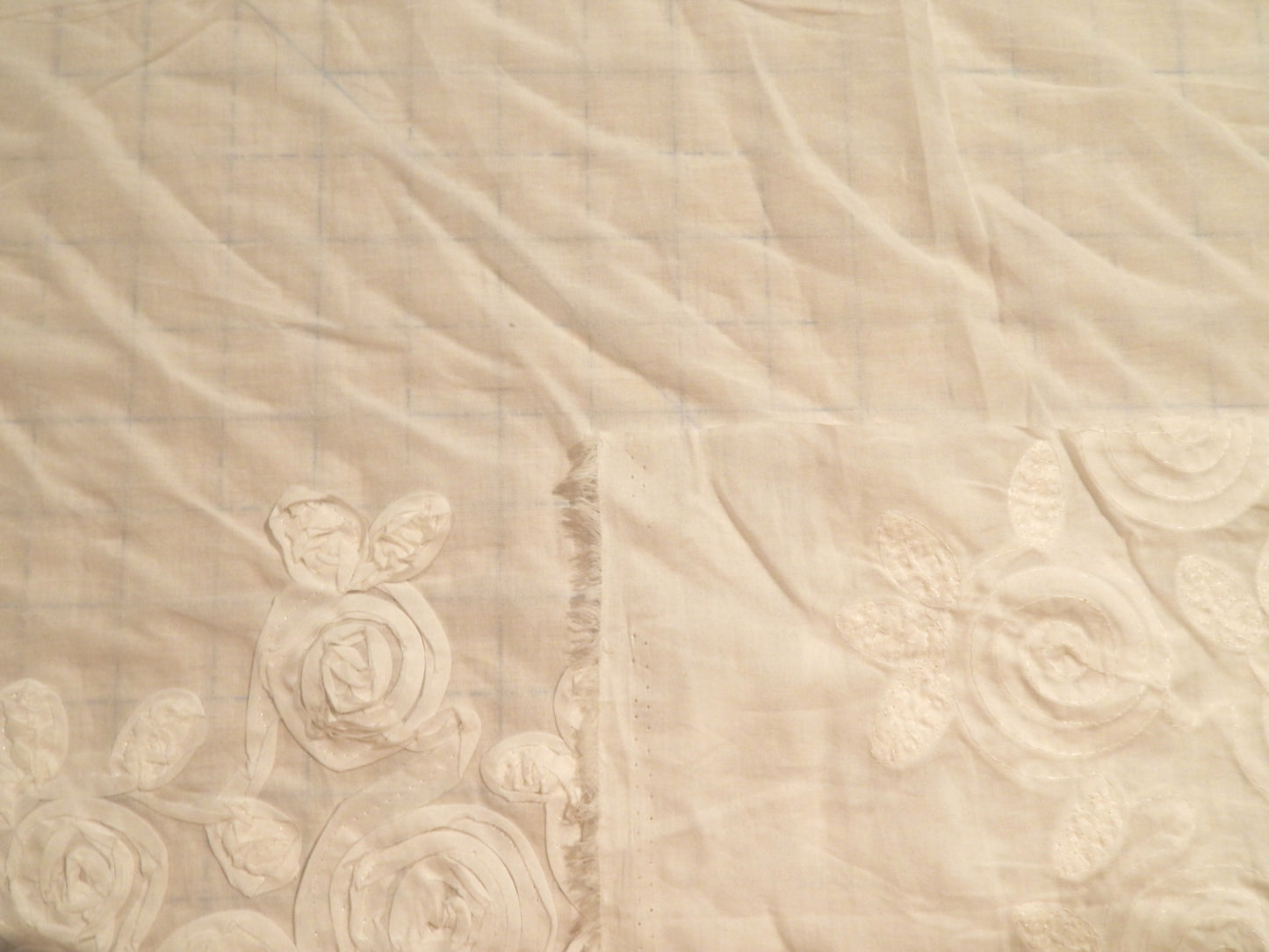 White Couched Roses Double Border Voile
