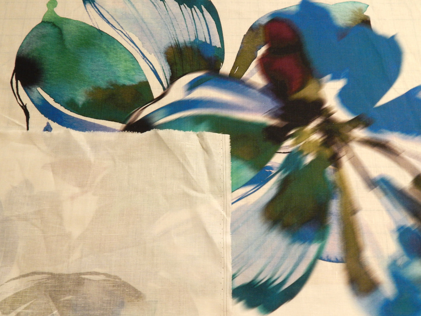 Cool Tones Extra Large Floral Print Linen - By the Panel