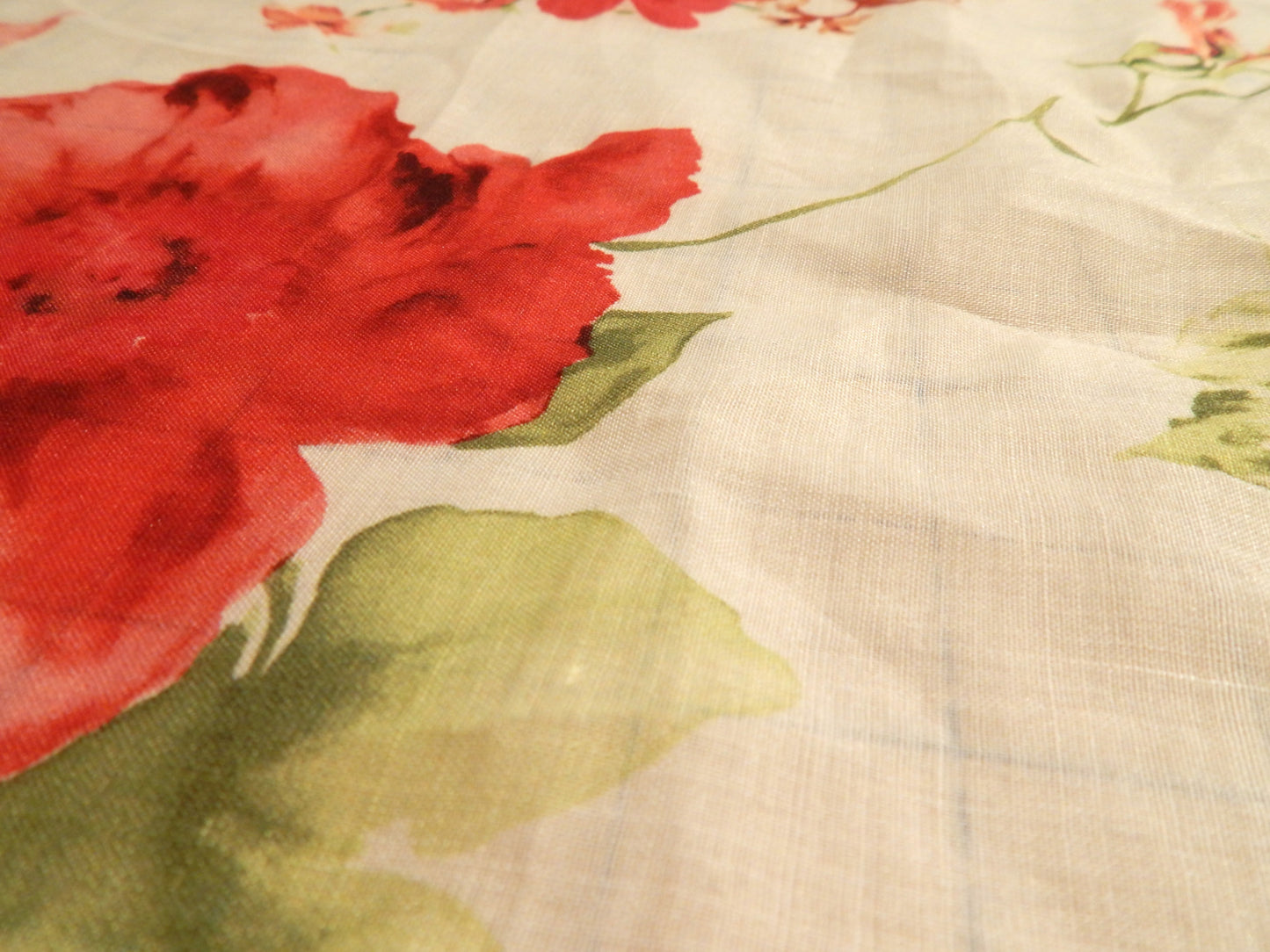 Red and White Floral Linen Voile