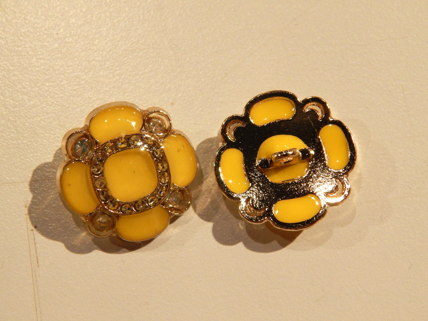 Yellow Resin Rhinestone Quatrefoil Buttons