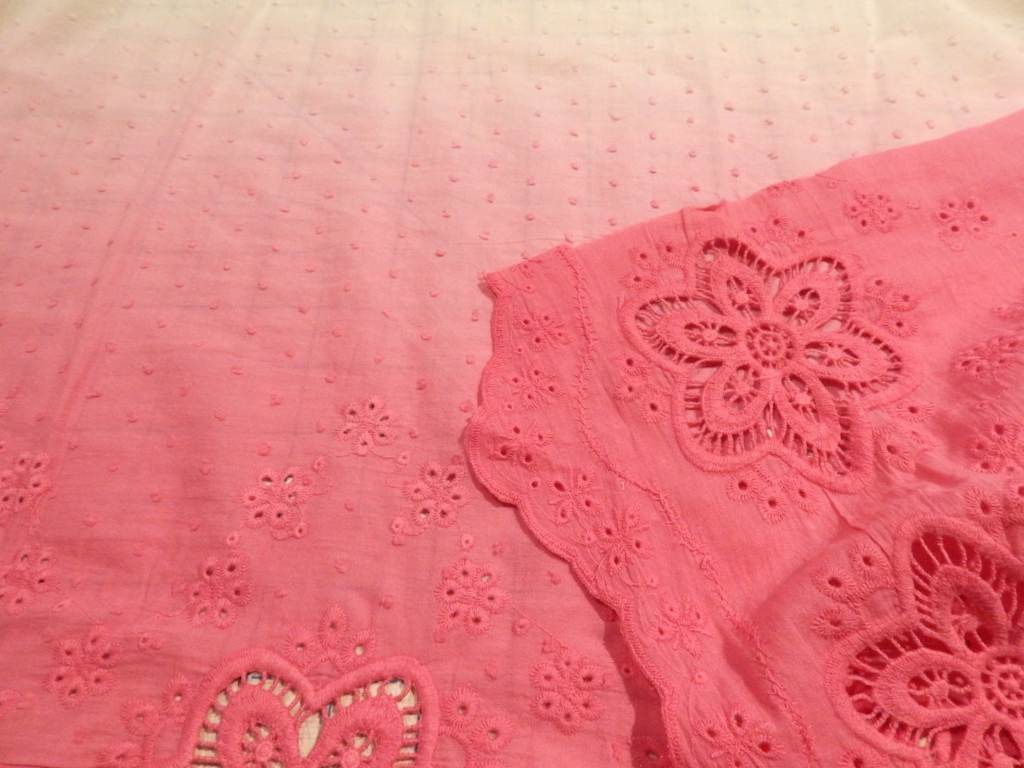 Pink and White Ombre Swiss Dot Cotton Eyelet