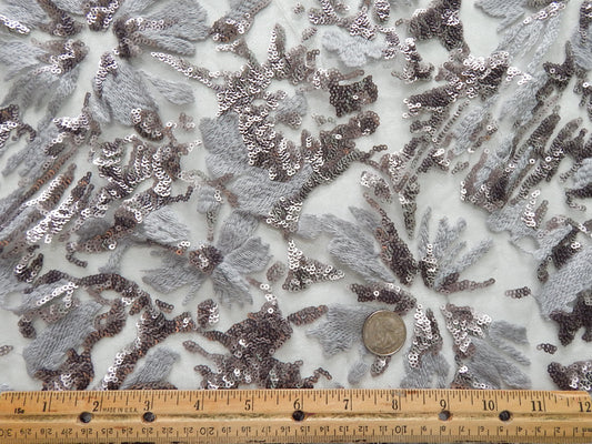 Grey Sequins floral lace fabric