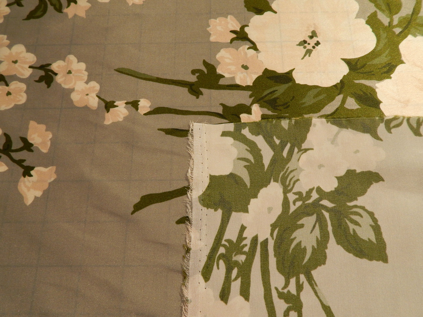 Sage and White Floral Blossom Silk Charmeuse