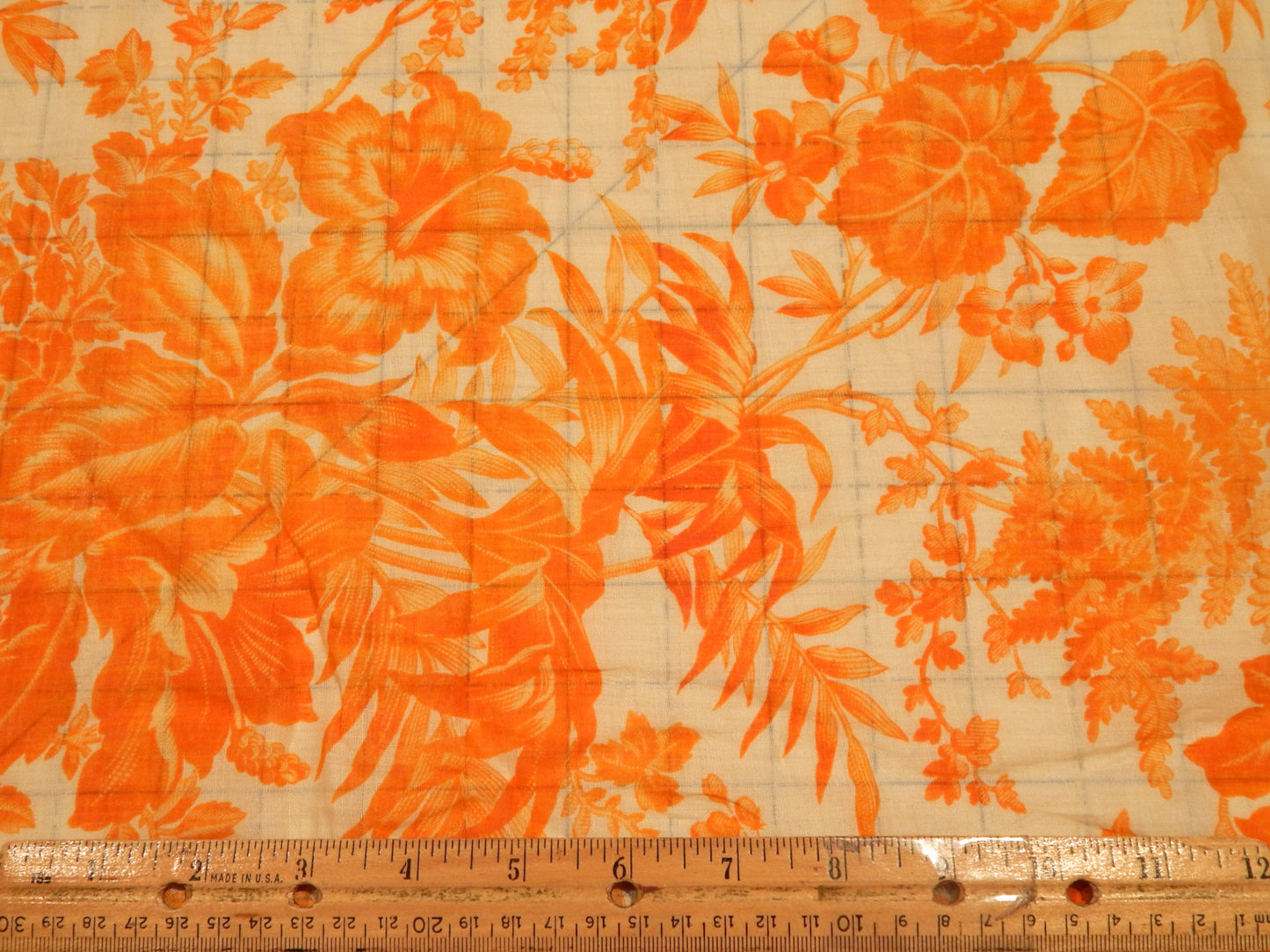 Tropical Orange Floral Print Linen Voile