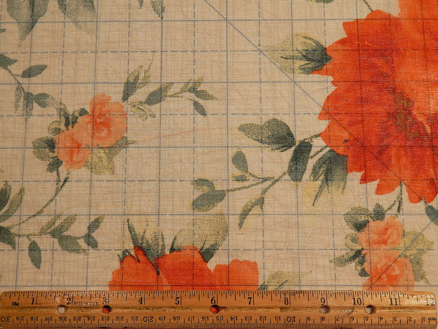 California Poppy and Sage Floral Chiffon