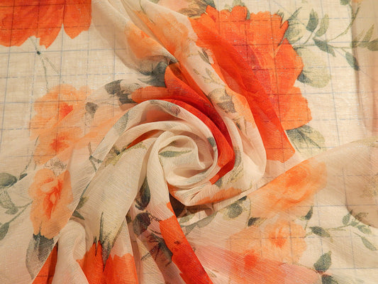 California Poppy and Sage Floral Chiffon