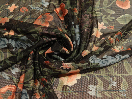 Black and Floral Print Powermesh - Telio