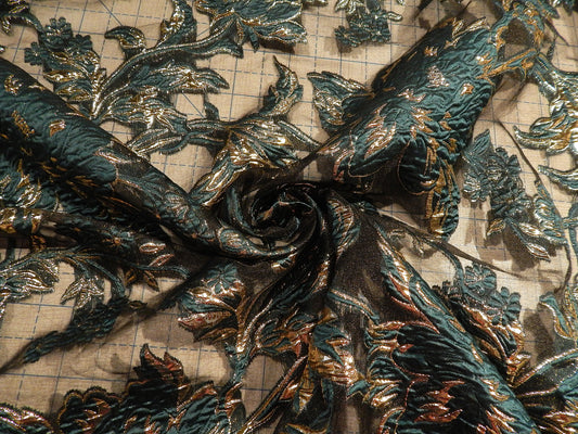 Hunter Green & Gold Brocade Organza