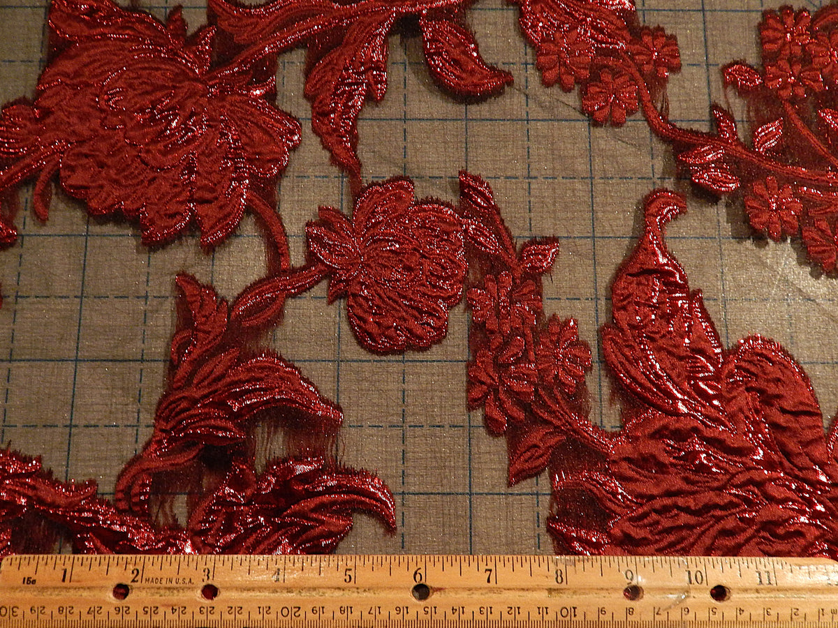 Crimson Red and Black Brocade Organza