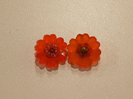 Radiant Red Glass Flower Buttons