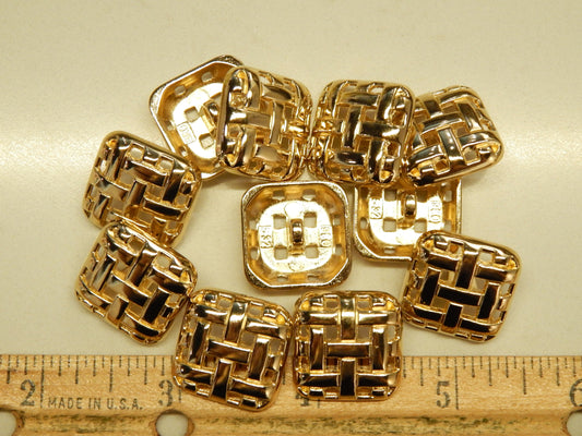 Gold Woven Square Buttons - Dill - 7/8"