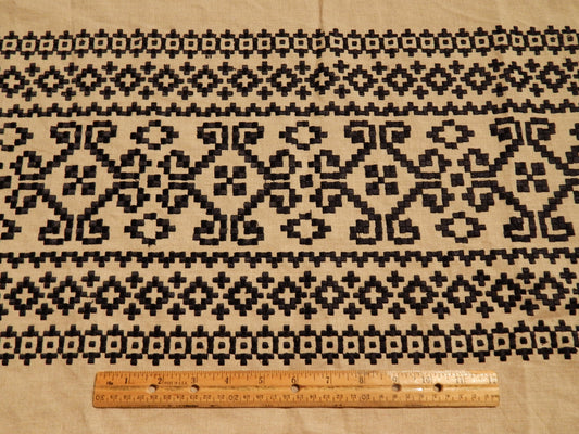 Peruvian Embroidered Black on Tan Linen