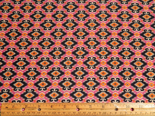 navy orange and magenta ikat satin