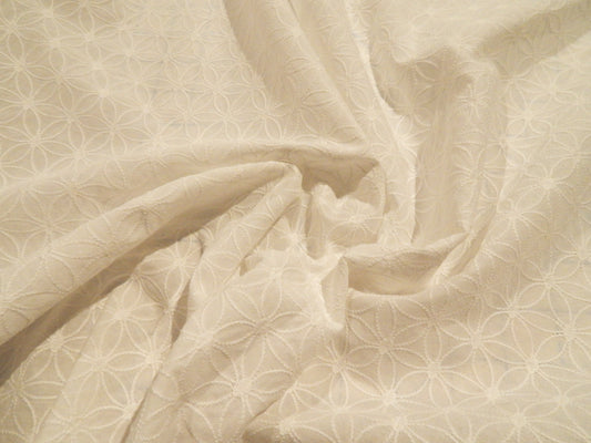 white embroidered flowers cotton fabric by the yard