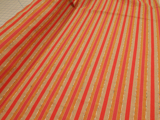 striped denim fabric red orange and tan