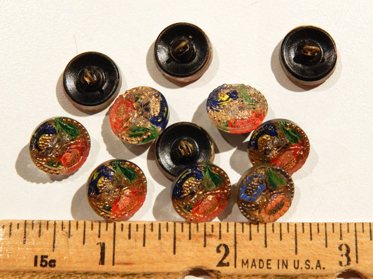 Handpainted Floral Czech Glass Button