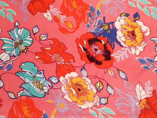 Bright Pink Pop Floral Double Brushed Jersey Knit