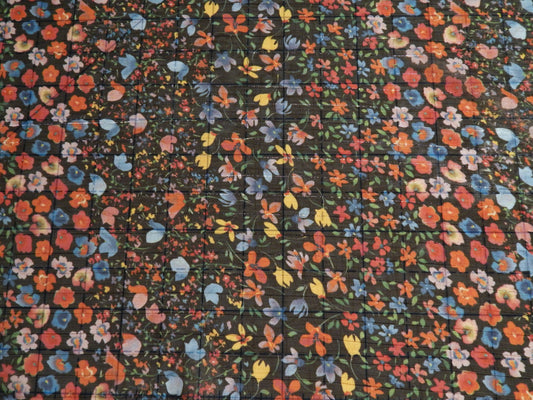 Floral Meadow Black Metallic Chiffon