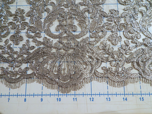 Metallic Silver Corded & Scalloped Lace