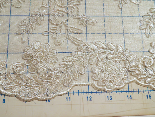 Scalloped White Sequined Bridal Lace