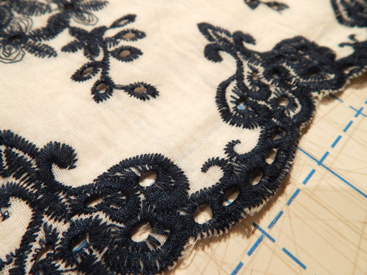Dark Blue Embroidered Scalloped Fabric