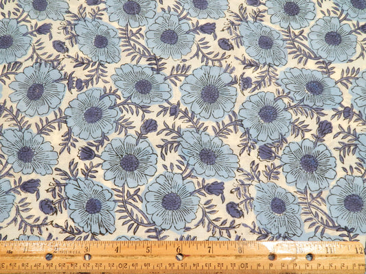 Big Blue Daisies - Handprinted Bagru Indian Cotton