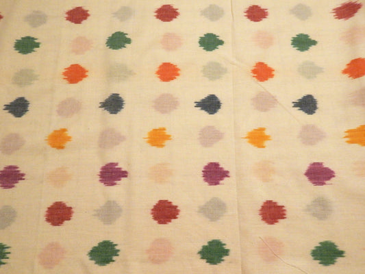 Rainbow Teardrops on White Cotton Ikat - Hand Dyed and Woven in India