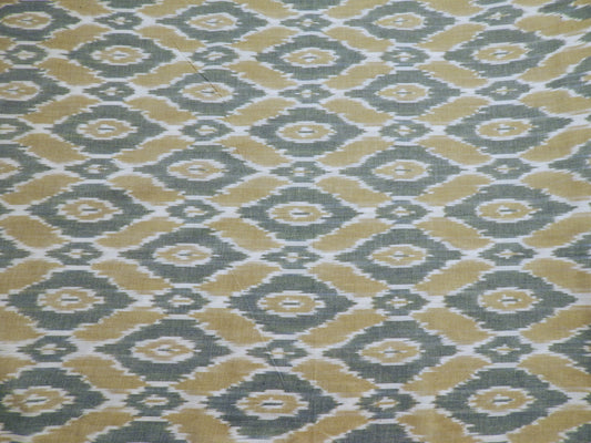 Teal and Taupe Diamonds Cotton Ikat - Hand Dyed and Woven in India