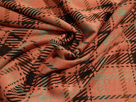 Mauve, Black, & Teal Plaid Double Knit